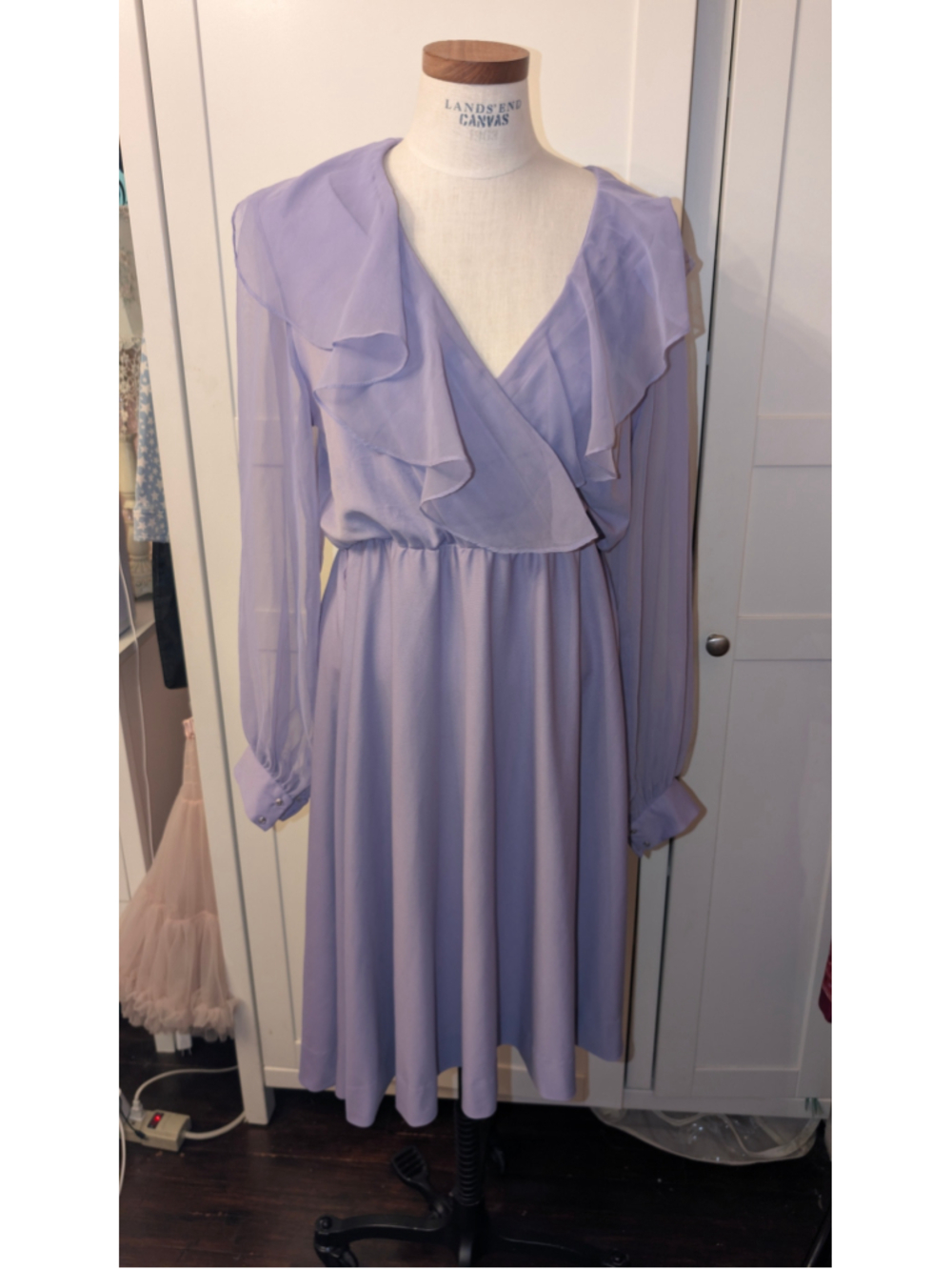 Vintage 70s Sears Long Sleeve Ruffle Dress, Purple